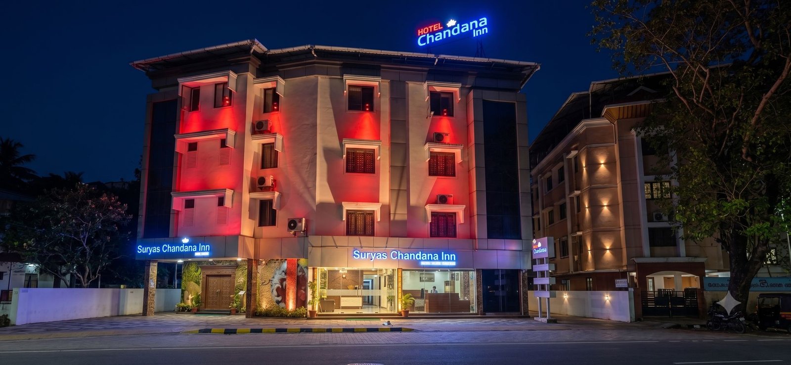 Surya's Chandana Inn at night