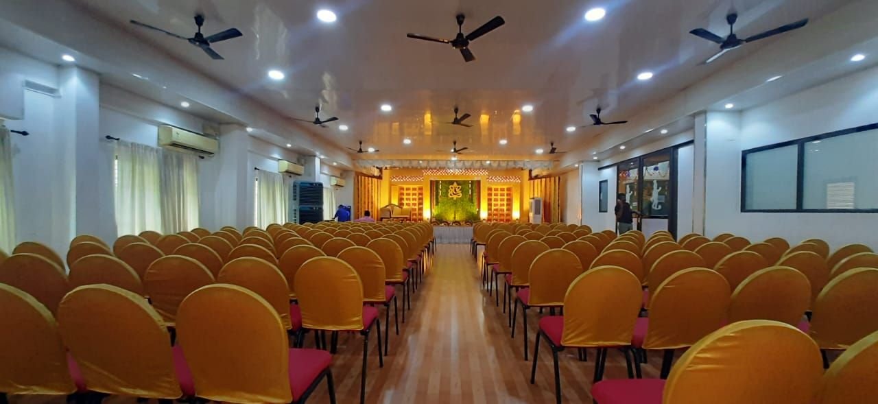Hall seating with floral backdrop